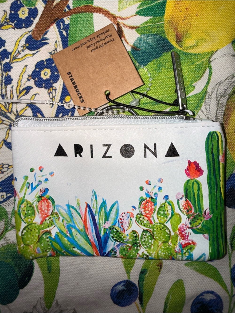 Starbucks Arizona Cactus Zip Pouch - White with Green and Pink Accents - Picture 2 of 4